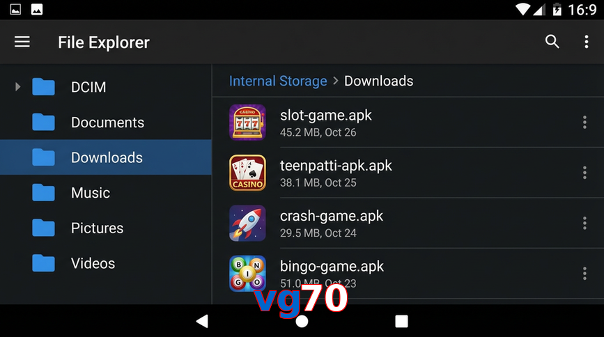 Main screen of Vg70 gameapk page for PK players